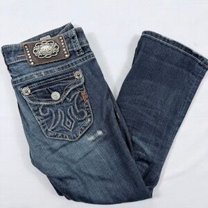 MEK Denim Veracruz Capri Jeans Womens Size 26 Blue Distressed Patchwork Boho